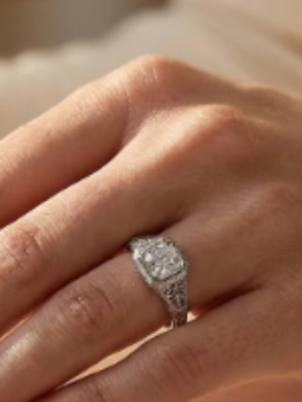 AN OFFER OF $1600 WINS THIS BEAUTY18K Art Deco Filigree WG Diamond Heirloom Ring